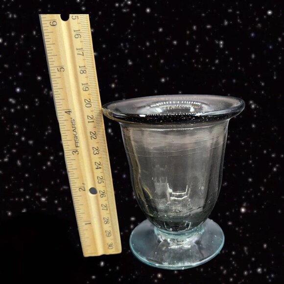 Hand Blown Art Glass Vase Bowl With Applied Base Clear Smokey Gray Black 4”T - Picture 11 of 15